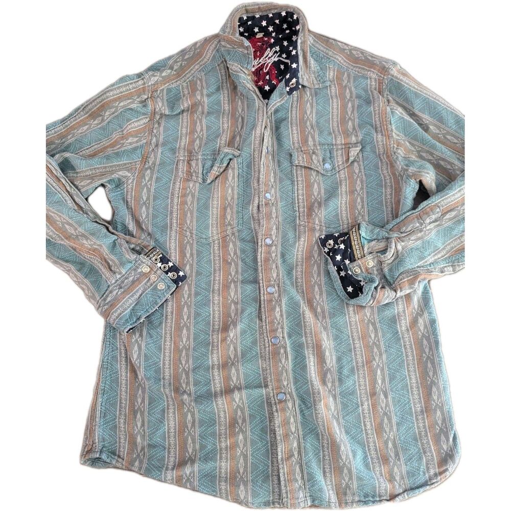 SCULLY SIGNATURE‎ SERIES TURQUOISE COTTON WESTERN SHIRT Sz Medium